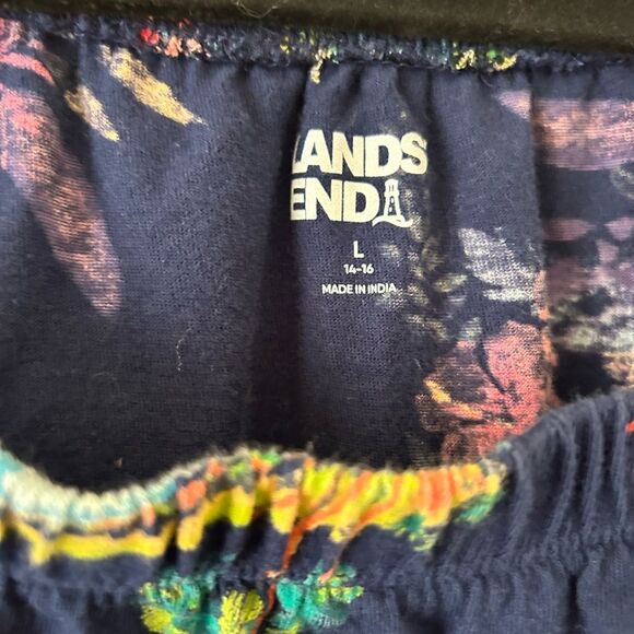 Lands’ End 100% Cotton Blue Red Hawaiian Flower Dress Size L 14-16 - Picture 6 of 10